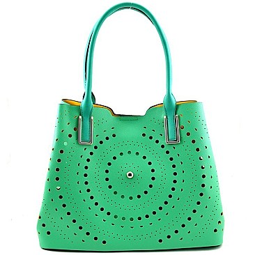 Laser-cut Pattern Saffiano Tote Shoulder Bag