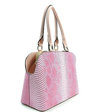 BOUTIQUE QUALITY SNAKE PRINT JEWEL TOP SATCHEL