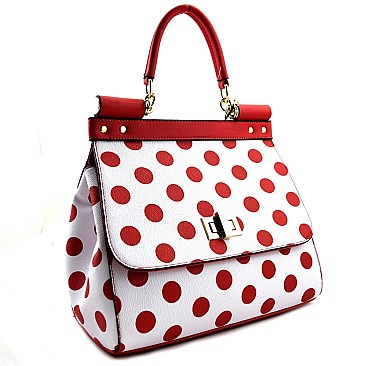 Polka Dot Print Saffiano Satchel