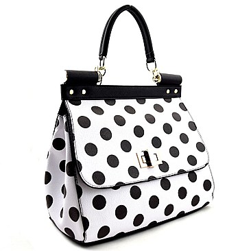 Polka Dot Print Saffiano Satchel