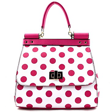 Polka Dot Print Saffiano Satchel