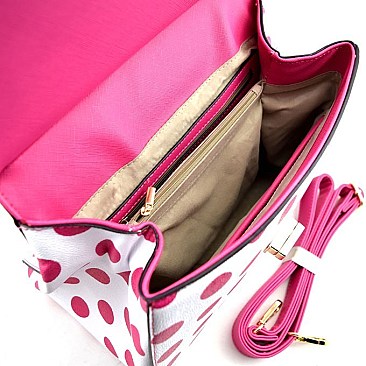 Polka Dot Print Saffiano Satchel