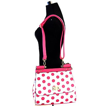 Polka Dot Print Saffiano Satchel