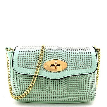 Studded Twist-lock Small Messenger Shoulder Bag