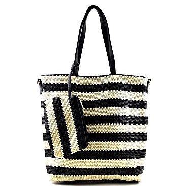 62335-LP Striped Print Woven Reversible Tote