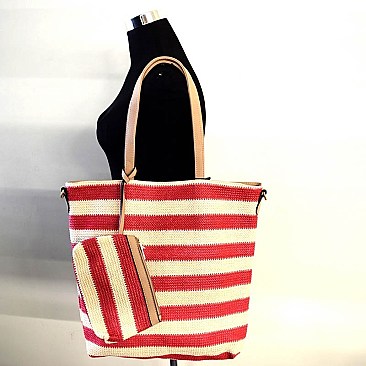 62335-LP Striped Print Woven Reversible Tote