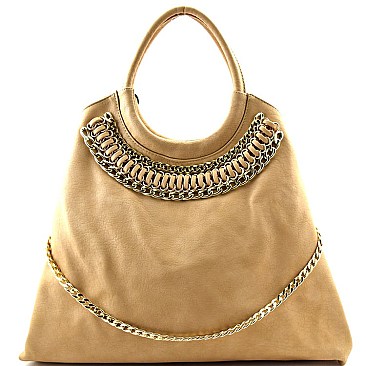 Chain Accent Round Handle Boutique Hobo