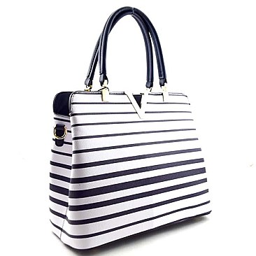 Professional Style Striped Design V-Shaped Metal Tote