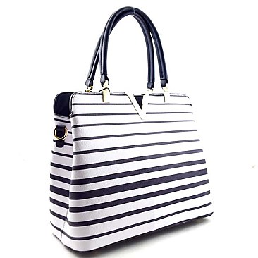 Professional Style Striped Design V-Shaped Metal Tote