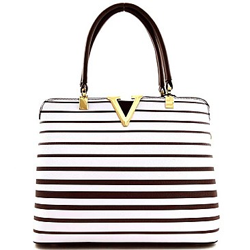 Professional Style Striped Design V-Shaped Metal Tote