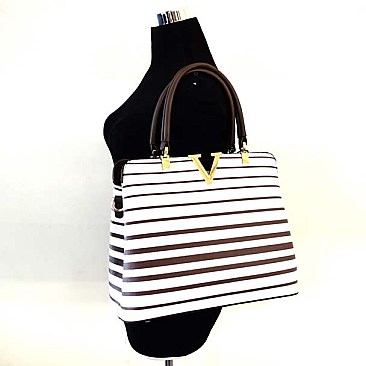 Professional Style Striped Design V-Shaped Metal Tote