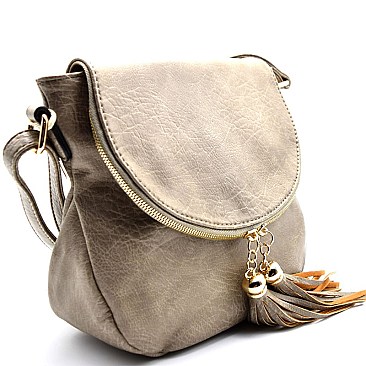 62418-LP Tassel Accent Round Flap Cross Body