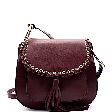 62550-LP Whipstitched Grommet Accent Flap Top Cross Body