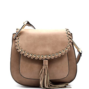 62550-LP Whipstitched Grommet Accent Flap Top Cross Body