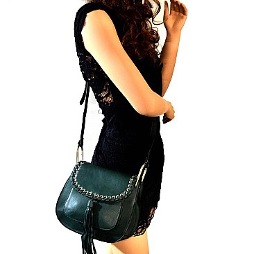 62550-LP Whipstitched Grommet Accent Flap Top Cross Body