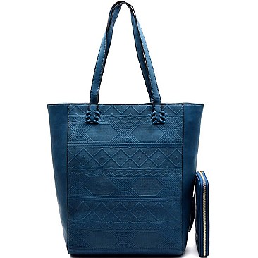 [S]62711-LP Aztec Pattern Embossed Tall Tote SET