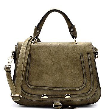 62750-LP Stitched Flap Medium 2 Way Satchel