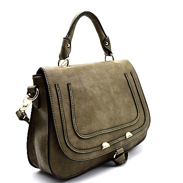 62750-LP Stitched Flap Medium 2 Way Satchel