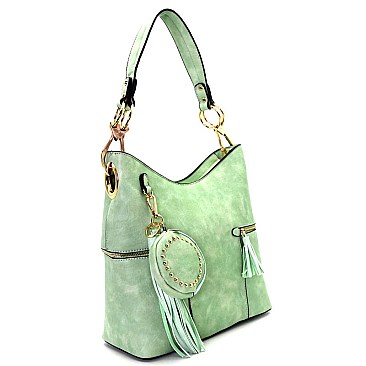 62757C-LP Hardware Accent Hobo with Tassel Coin Purse