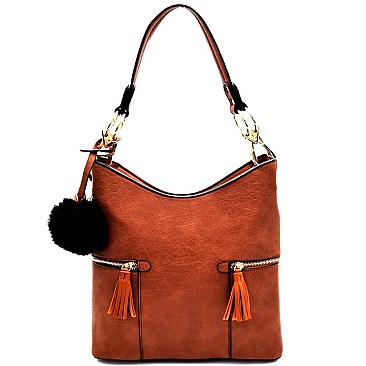 62757-LP Pom Pom and Tassel Accent Hobo