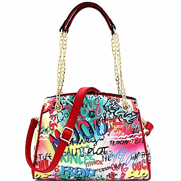 2-Way Graffiti Effect Chevron Quilted Tote Shoulder Bag