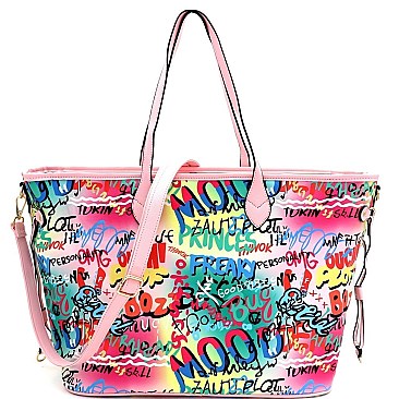 2-Way Graffiti Effect Oversized Weekender Tote