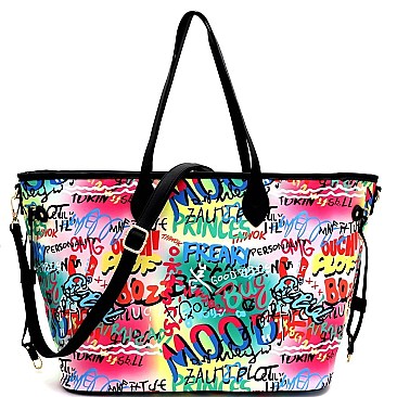 2-Way Graffiti Effect Oversized Weekender Tote
