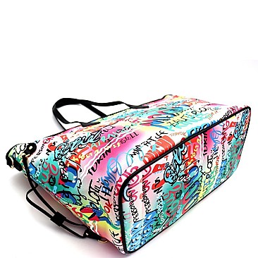 2-Way Graffiti Effect Oversized Weekender Tote