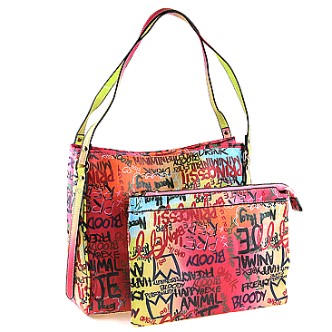 Stylish Graffiti TOTE Bag and Pouch SET