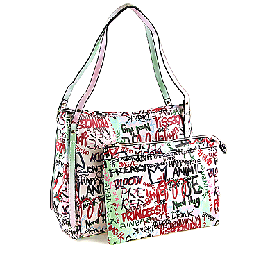 Stylish Graffiti TOTE Bag and Pouch SET