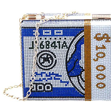 SPARKLE RHINESTONE CASH 10K MONEY PRINT DESIGN CLUTCH