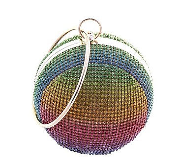 ROUND MULTI COLOR RHINESTONE CROSSBODY BAG