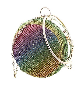 ROUND MULTI COLOR RHINESTONE CROSSBODY BAG