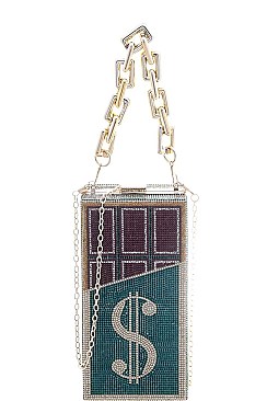 FASHIONABLE SPARKLING RHINESTONE MONEY SIGN CROSSBODY BAG