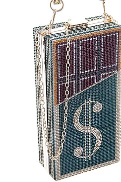 FASHIONABLE SPARKLING RHINESTONE MONEY SIGN CROSSBODY BAG