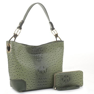 2-in-1 Ostrich Croc Bucket Bag