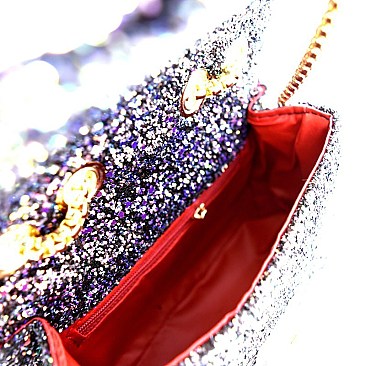 66706-LP Multi-Color Glitter Turn-Lock Crossbody Shoulder Bag