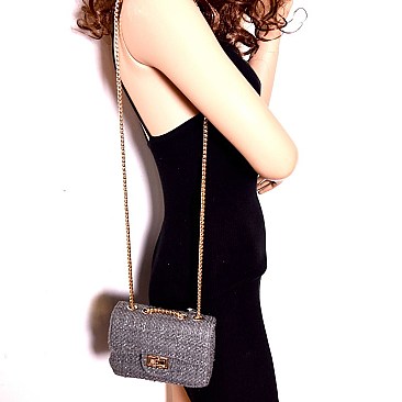 66961-LP Tweed Turn-Lock Crossbody Shoulder Bag