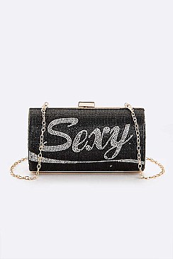 RHINESTONE  ICONIC "SEXY" Print Cylinder Box Clutch