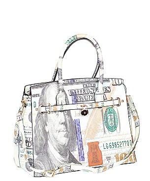 Hundred Dollar Bill Print Satchel Bag