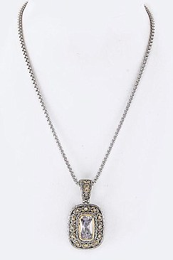 Framed Cubic Zirconia CZ Pendant With Chain LA-GKY305P