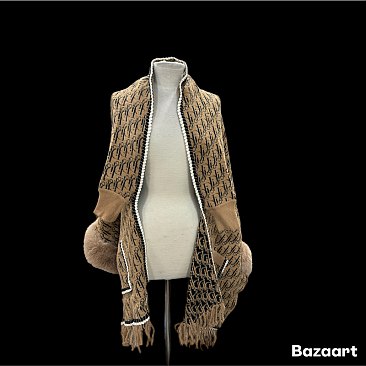 Winter Warm Monogram Quality Shawl Cape With Fur