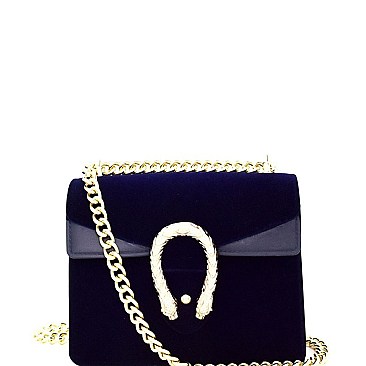 7016-LP Horseshoe Accent Faux-Velvet Layered Jelly Shoulder Bag