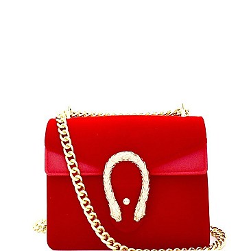 7016-LP Horseshoe Accent Faux-Velvet Layered Jelly Shoulder Bag