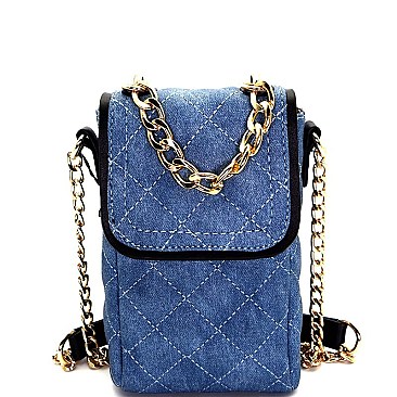 7049B -LP Chain Accent Quilted Denim Cellphone Holder