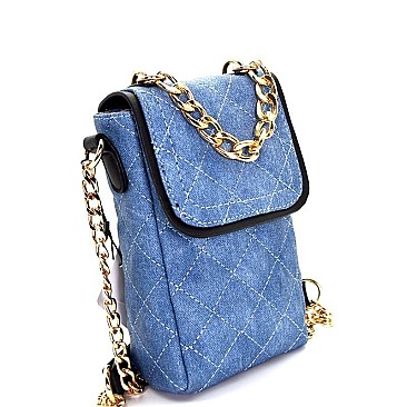 7049B -LP Chain Accent Quilted Denim Cellphone Holder