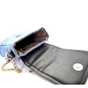 7049B -LP Chain Accent Quilted Denim Cellphone Holder