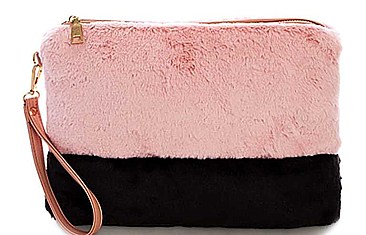 Triple 7 Street Level TWO COLOR SOFT PLUSH CLUTCH WITH HAND STRA