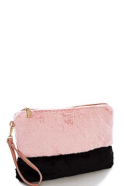 Triple 7 Street Level TWO COLOR SOFT PLUSH CLUTCH WITH HAND STRA