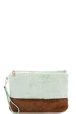 Triple 7 Street Level TWO COLOR SOFT PLUSH CLUTCH WITH HAND STRA